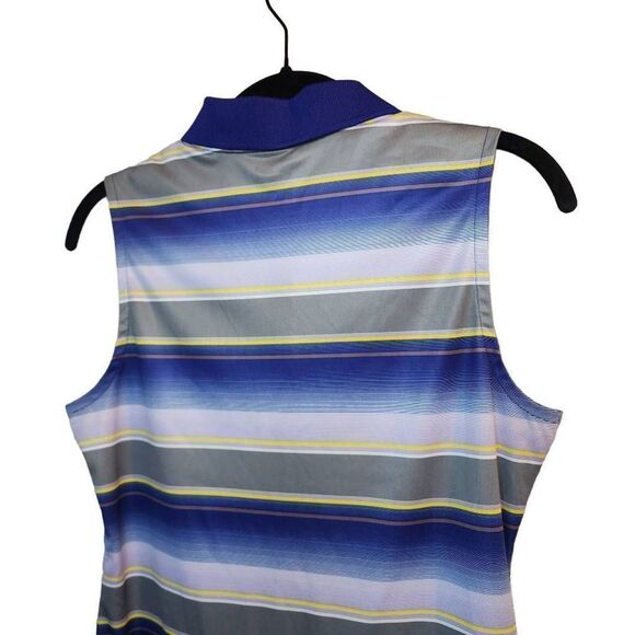 Oakley Womens Striped Tank Top Collared Active Sleeveless Shirt Blue Small - Picture 6 of 7